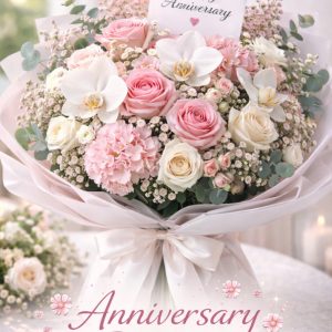 Anniversary bouquet with soft pink hues