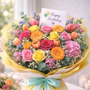Vibrant birthday bouquet with colorful blooms